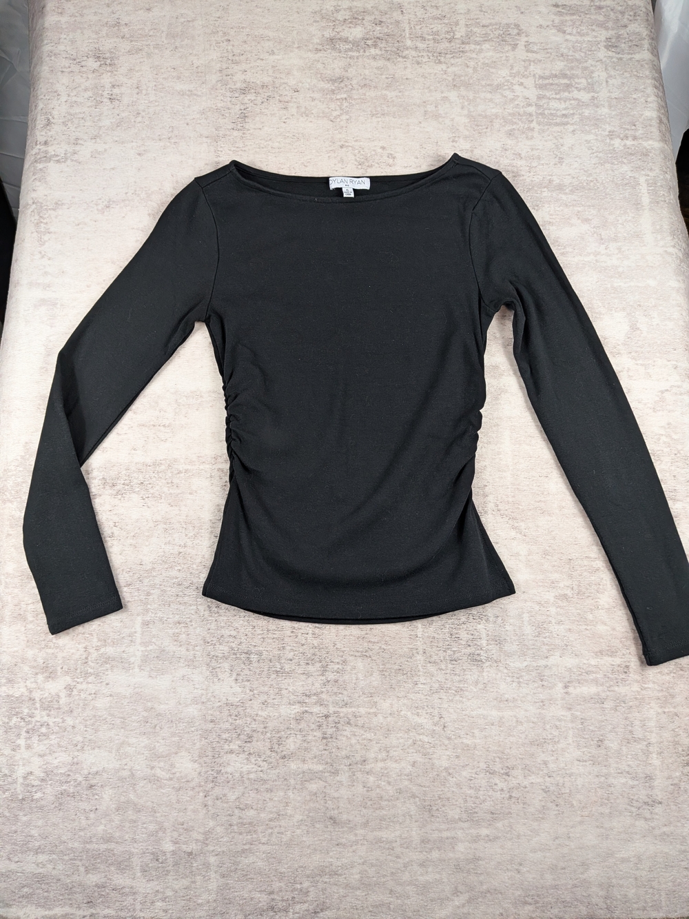 Classic Black Long-Sleeve Side-Ruching Tee
